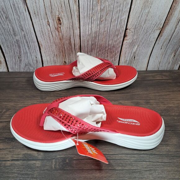 Skechers Arch Fit Radiance Mesmerize Thong Sandals Red Pink Women's 7 W (NWT) - Picture 5 of 8